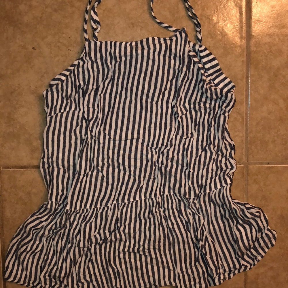 Blue & White Nautical Striped Drop-Waist Top